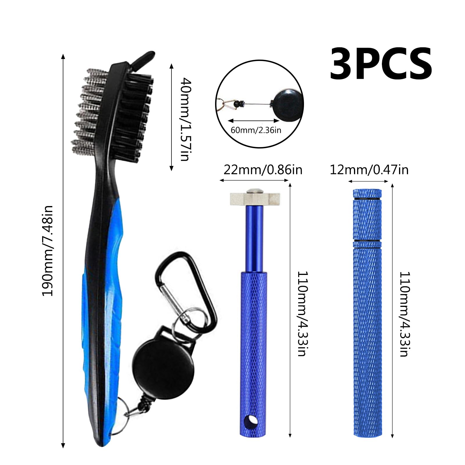 3 Piezas Herramientas de Limpieza de Golf Cepillo para Palos de Golf con Mosquetón Retráctil Afilador de Ranura para Golf Limpiador de Cepillos de Palos para Palos de Golf Fácil de Usar