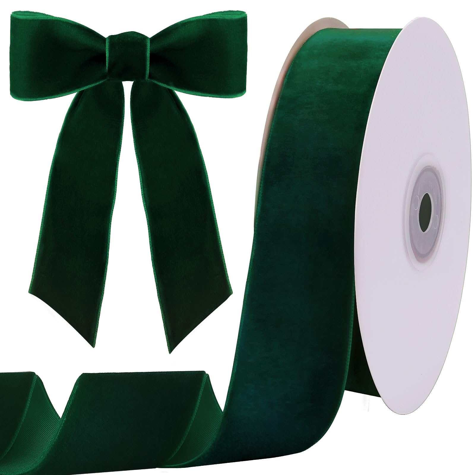 Tsorode 10 Yards Dark Green Velvet Ribbon for Christmas Tree, 1.5 Inch