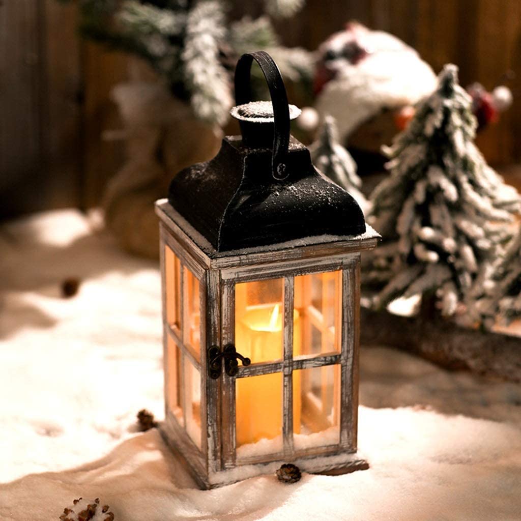 Drewniany szklany świecznik Nordic Retro szary wiatr lampa kolacja przy świecach oświetlenie ogrodu domowego (kolor: szary, rozmiar: 11,5 x 22 cm) (kolor: Grigio, rozmiar