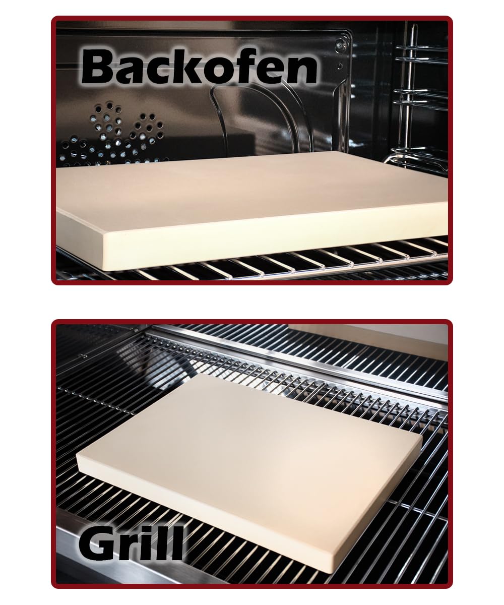 Beeketal 'PBS-1' Pizzastein 3 cm stark aus Schamottstein mit 6,7 kg Gewicht - Schamotte Brotbackstein für Backofen, Grill oder Gasgrill - Schamotteplatte rechteckig (L/B/H): ca. 40 x 30 x 3 cm