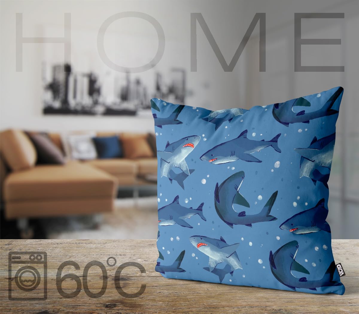 Smooffly Housse de coussin décorative avec motif requin, motif marin, pour canapé, couche, lit et voiture, 45 x 45 cm