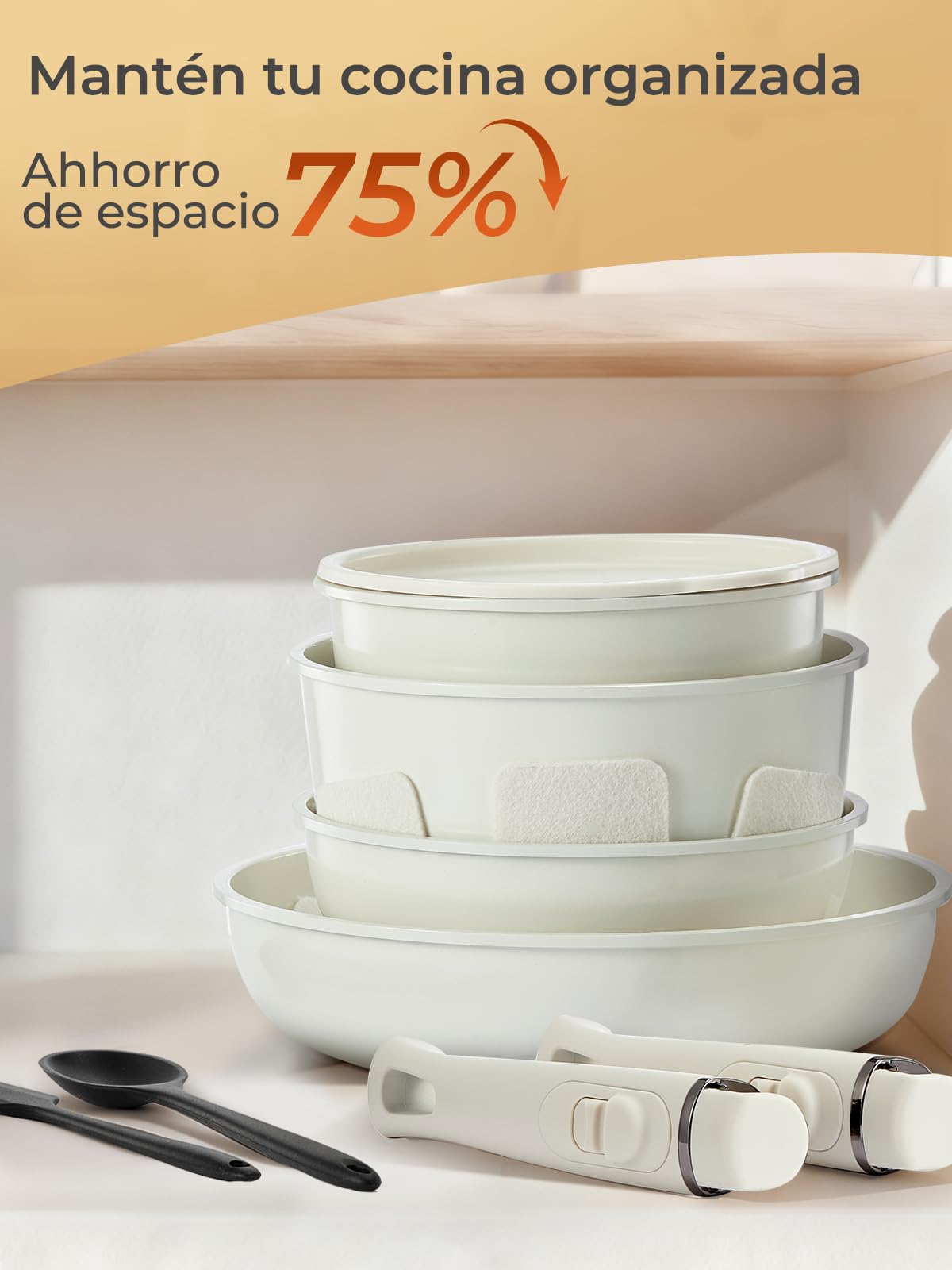 Bateria De Cocina 17 Piezas, Juego De Sartenes Antiadherentes, Sartenes Ceramica Con Asas Desmontables, Sartenes Ceramica Sin Toxicos, Apta Para Todo Tipo De Cocinas Incluida Inducción, Lavavajillas,