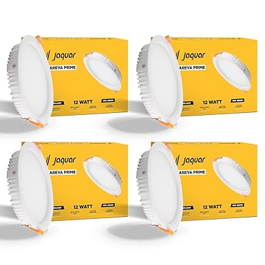 Jaquar 12W Areva Prime Round Downlight with Aluminum housing | 5 Year Warranty | Natural White Light (4000k) Sleek Backlit Design | Recessed Mounted False Ceiling | 105 mm Cutout |120x28 mm (Pack 4)
