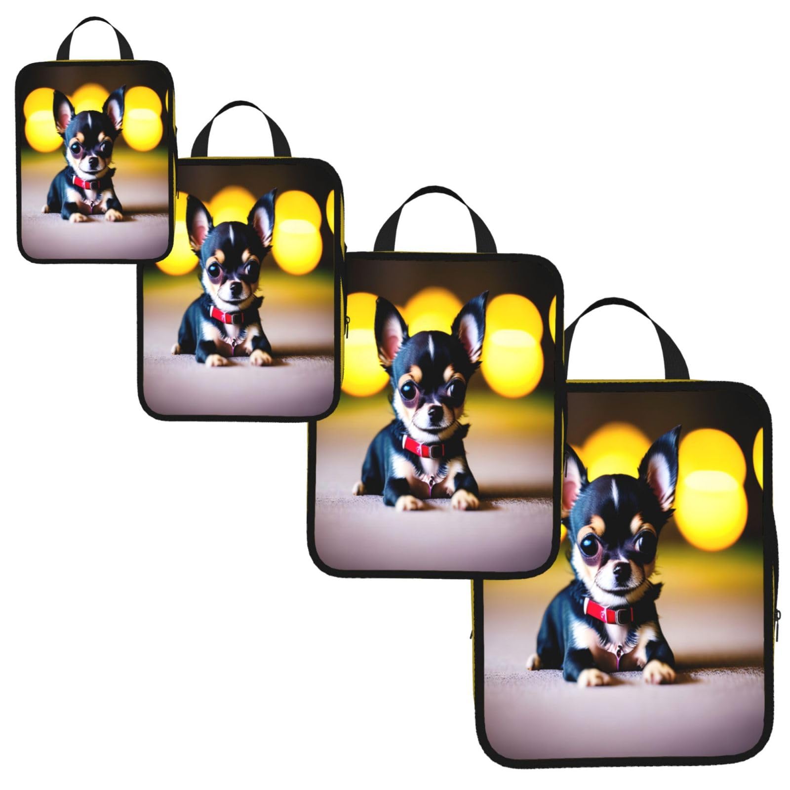 Chihuahua Dog Print 4 Set Compression Packing Cubes for Suitcases,Expandable Storage Bags Organizers