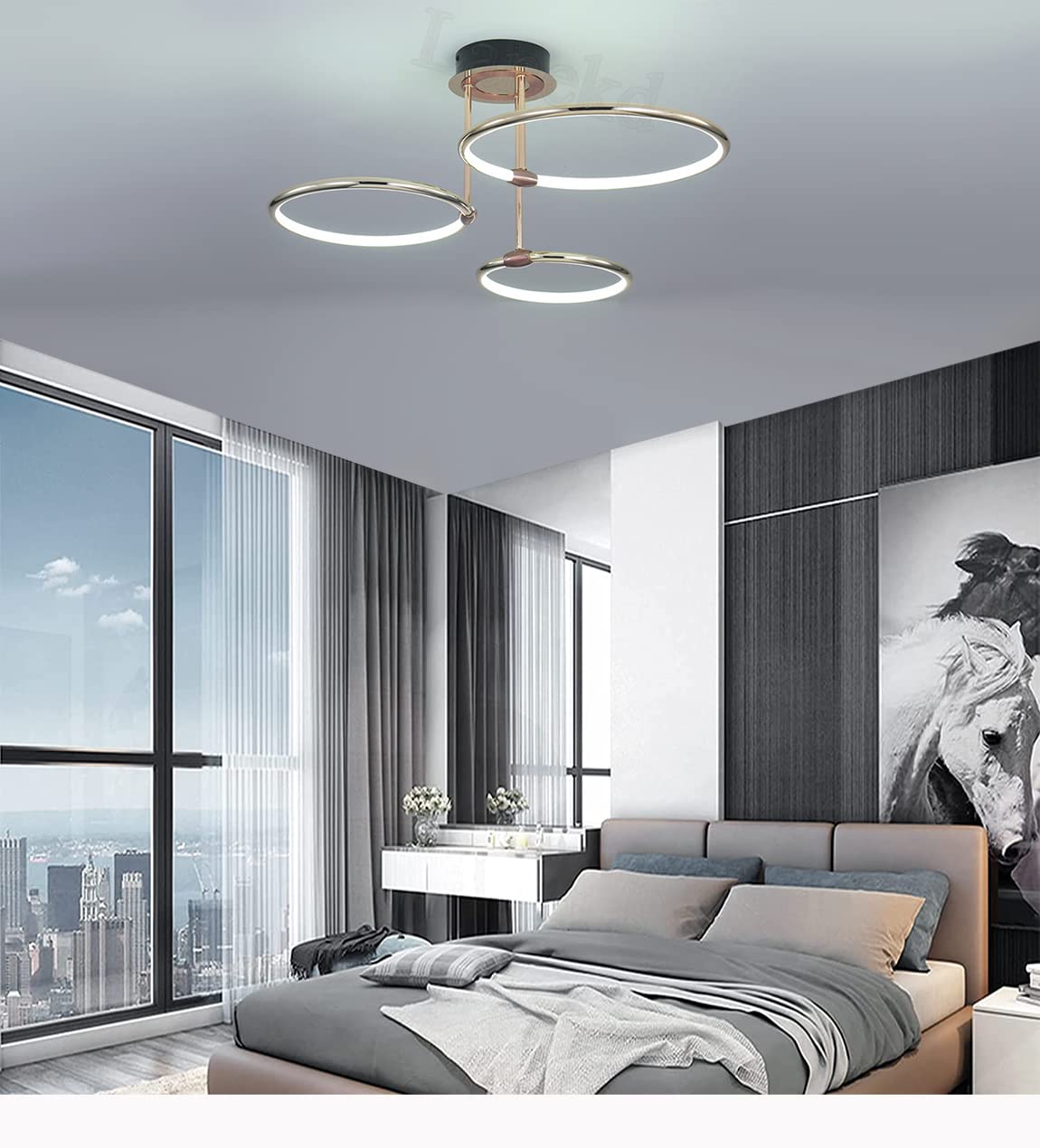 Lampadario Soffitto Lampada da Soggiorno LED Plafoniera Dimmerabile Camera da letto Tavolo da pranzo Luci Moderno Ring Lampada a Sospensione per Cucina Sala Da Pranzo Ufficio con Telecomando Lampadari