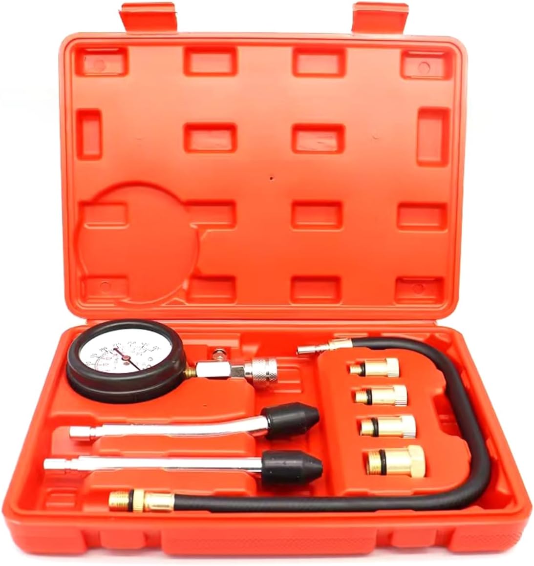 8 Pieces Petrol Engine Cylinder Compression Tester Kit, Automotive Tool Pressure Gauge, Universal Car and Motorcycle Engine Testing Tools for Cylinder Pressure Gauge (Red)