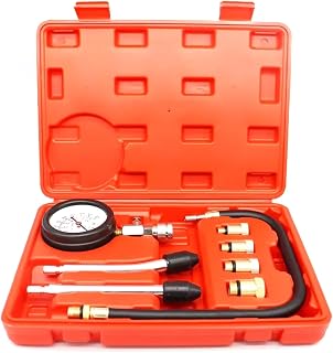 8 Pieces Petrol Engine Cylinder Compression Tester Kit, Automotive Tool Pressure Gauge, Universal Car and Motorcycle Engine Testing Tools for Cylinder Pressure Gauge (Red)