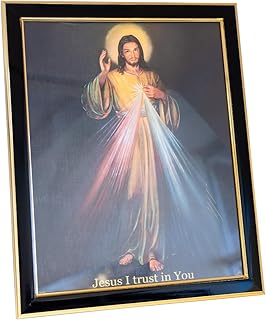 Divine Mercy Framed Print | Black Frame with Gold-Tone Edges | "Jesus I Trust in You" | Christian Home Decoration | Great Catholic Gift for Confirmation