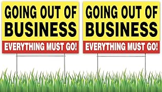 4LessCo 2 Pack of 18x12 Inch GOING OUT OF BUSINESS EVERYTHING MUST GO Lawn Yard Signs with Stakes yrb1s