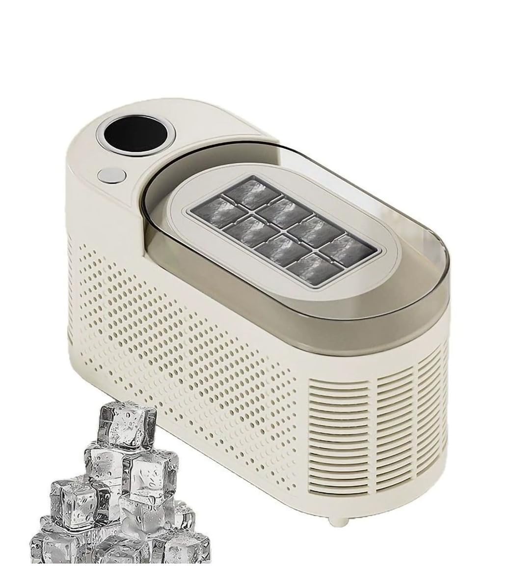 Desktop Small and Convenient Block ice Maker,ice Tray in 10 mins,Fast Automatic ice Cube Maker for Home/Dormitory/Camping/car/Party use 12v (Cream Yellow(Standard 12v Power Cord))