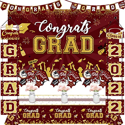 Party Greeting PG0251 Graduation Party Decoration Banner Backdrop Kit Class Of 2022 Congrats Grad Tablecloth Maroon Graduation Party Supplies Kit cover