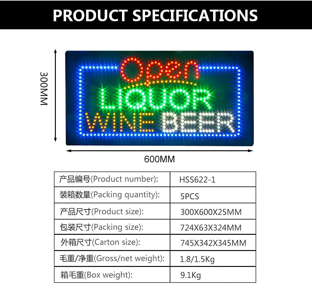 LED Liquor Beer Wine Sign - Super Bright Open Sign for Liquor Store, Electric Advertising Display for Wine Shop Window Decor (HSO1156)