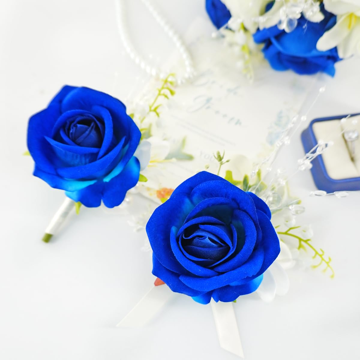 Floinla Royal Blue White Artificial Rose Flower Wrist Corsage Bracelets &  Boutonniere Set for Wedding Prom, Homecoming, Formal Occasions :  Amazon.co.uk: Home & Kitchen