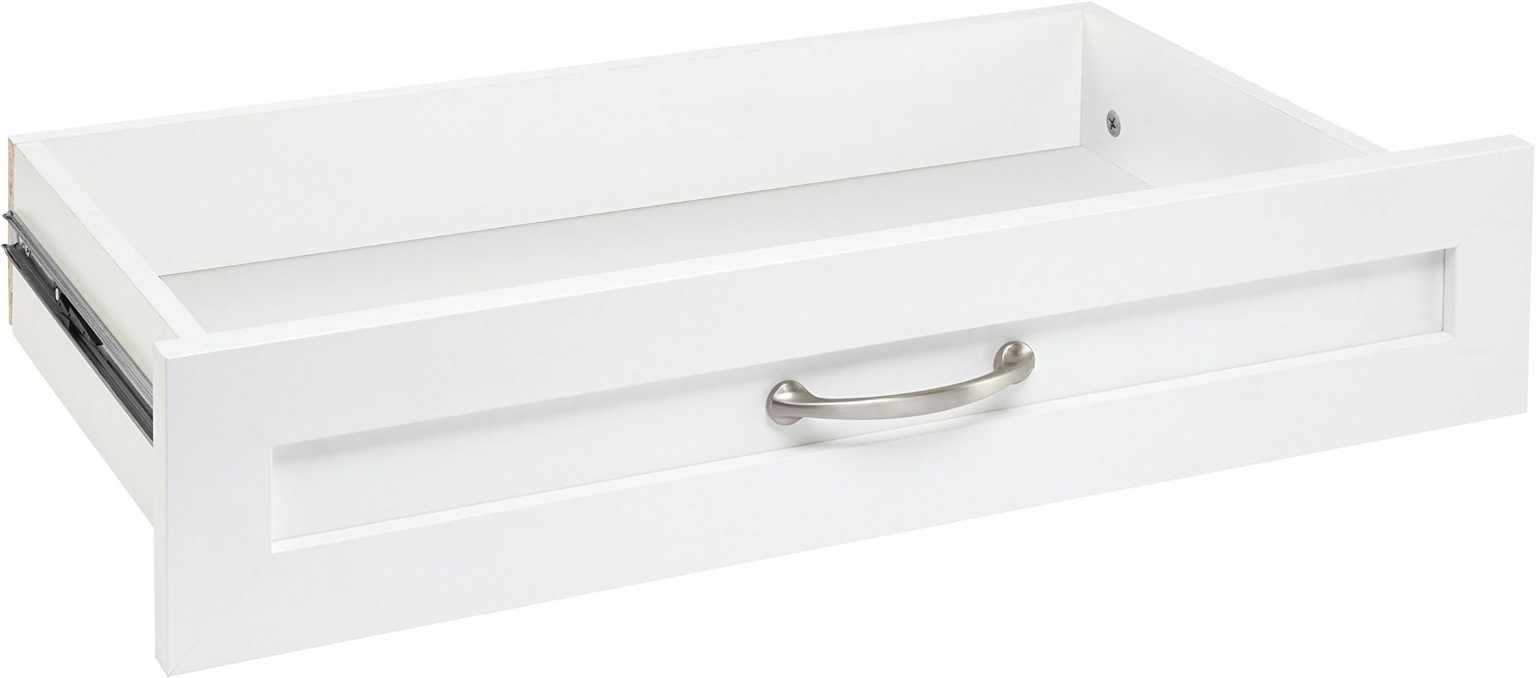 ClosetMaidSuiteSymphony Wood Closet Drawer, Add On Accessory, Shaker Style, For Storage, Closet, Clothes, 25” x 5” Size for 25 in. Units, Pure White/Satin Nickel
