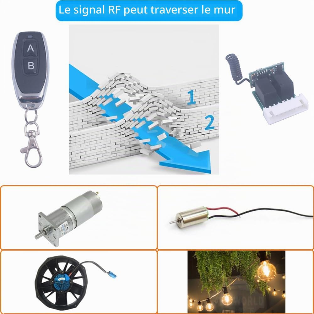 Mini 4V-12V 5V 6V 2 canaux Commutateur de relais Micro-interrupteur d’apprentissage de télécommande sans fil, 433Mhz Contrôle ÉmetteurRécepteur 2CH 4V à 12V Relais ON OFF Circuit (2* Contrôleur)