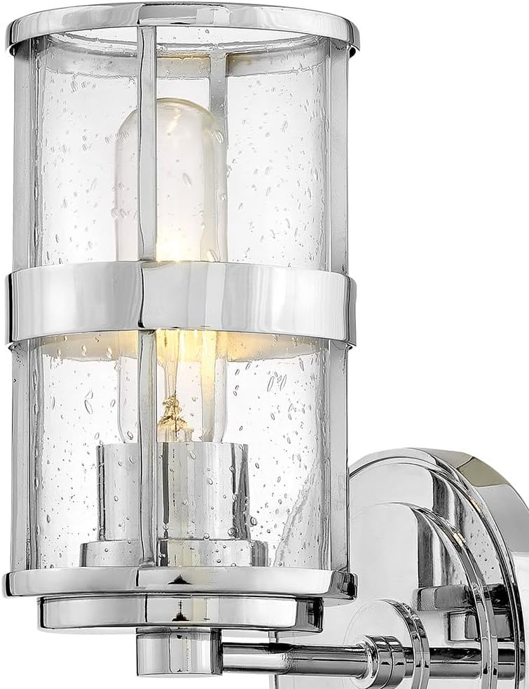 Hinkley Noah Collection One Light Bathroom Vanity Fixture with Clear Seedy Glass, Chrome