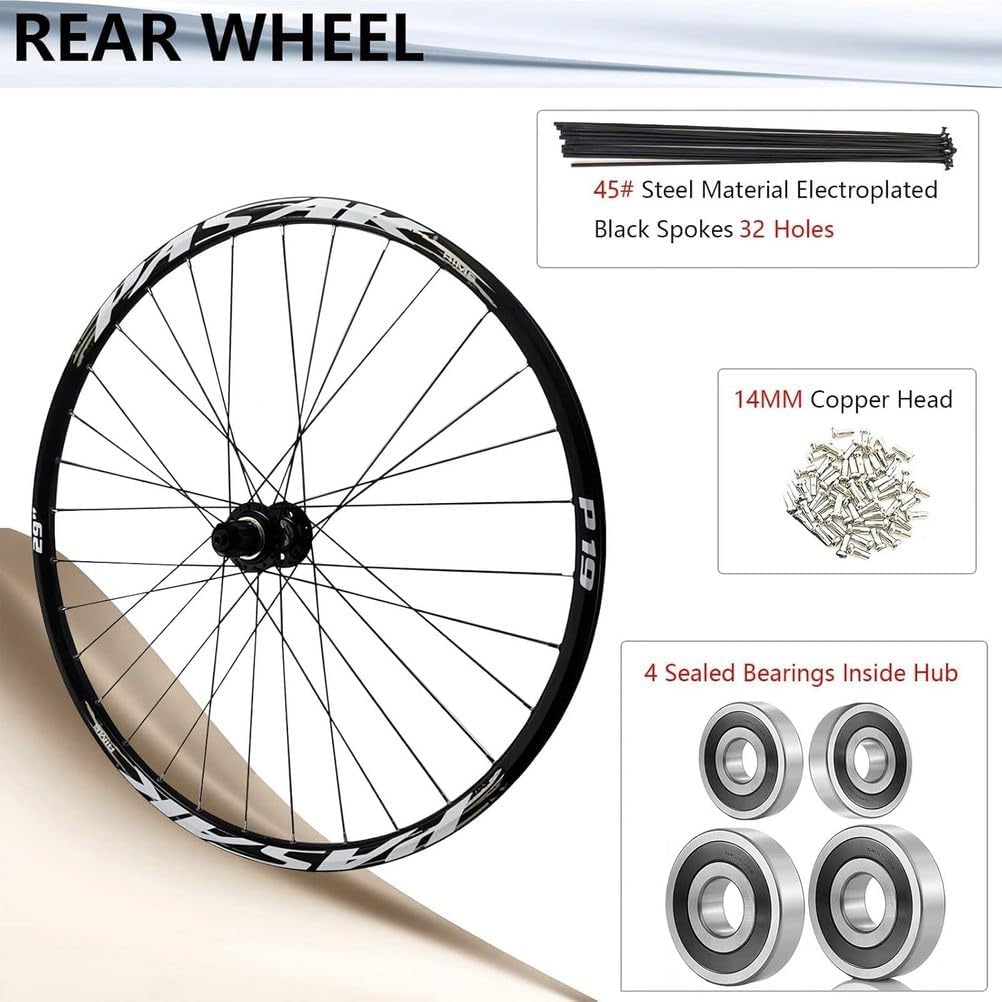 26/27.5/29 Inch Mountain Bike Wheelset, MTB Disc Brake Double Wall Alloy Rims, For With 32H Stainless Steel Spokes, 7-12 Speed ​​HG Hub(Nero,29inch)