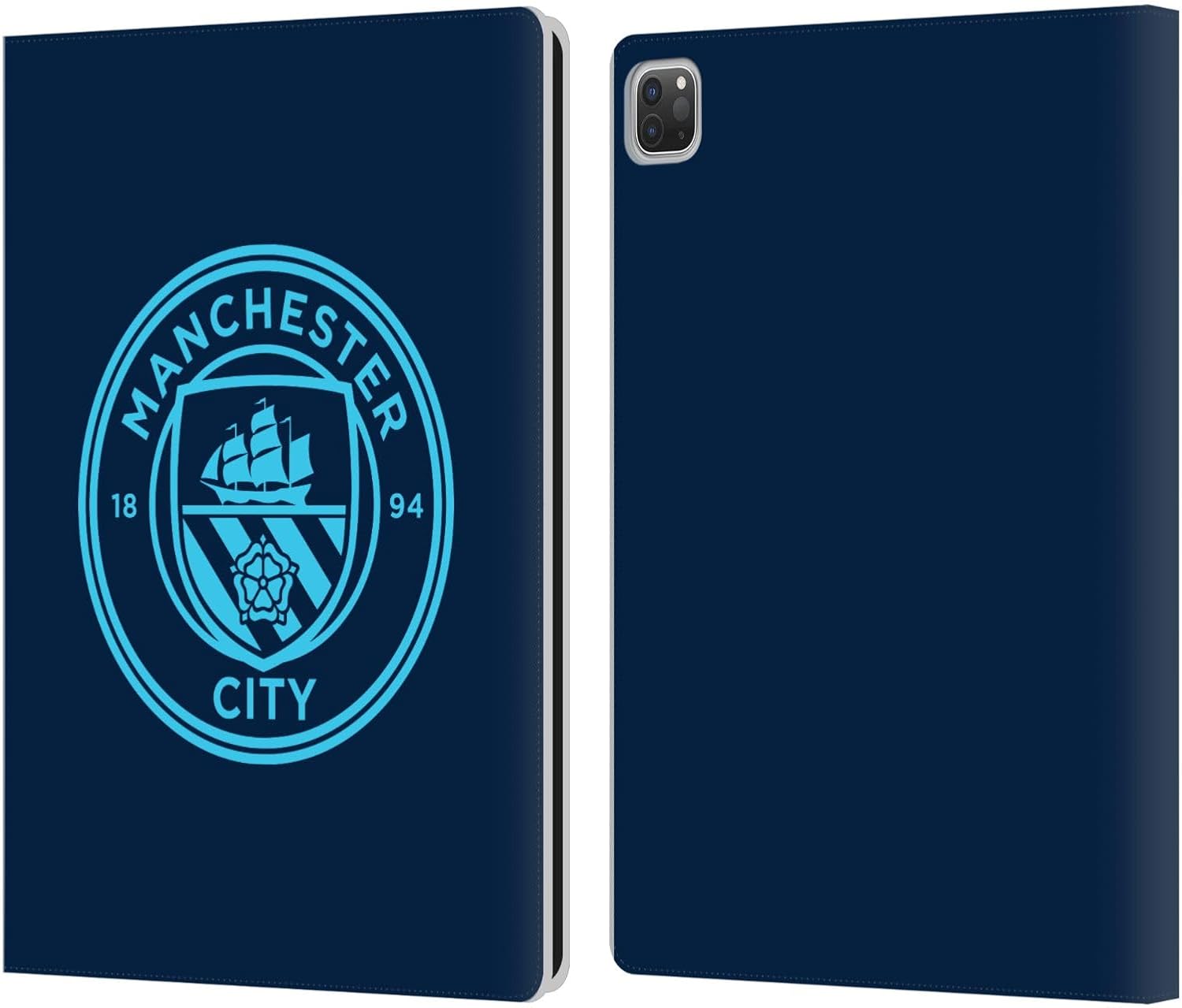 Head Case Designs Officially Licensed Manchester City Man City FC Electric Blue Badge Leather Wallet Case Compatible with Apple iPad Pro 12.9 2020/2021/2022