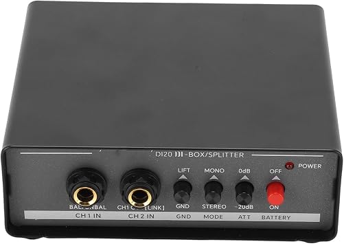 Acogedor Active DI Box, 2 Channel Direct Box with GND Ground Isolation and Dual Power Supply for Stage Guitar DJ Controller Live Sound Studio Recording