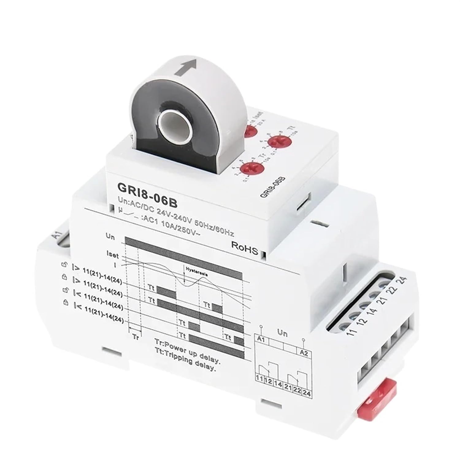 GRI8-06 Current Sensor Relay 18mm Width 2CO 8A AC/DC Current Testing Relay 24V-240V Wide Range(GRI8-06B ACDCCurrent)