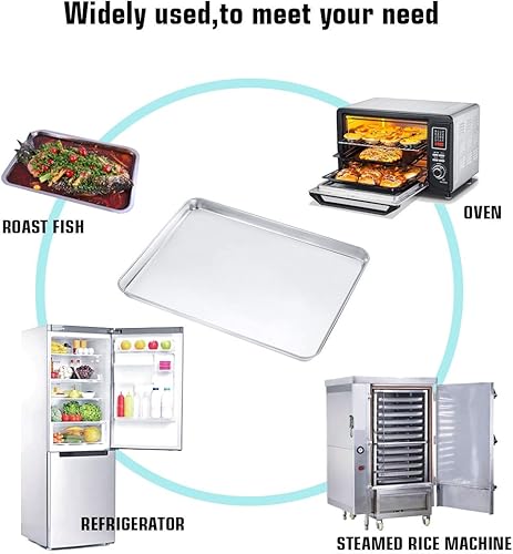 Miniatura 7 de Juego de 2 bandejas para hornear, de acero inoxidable, bandeja para horno, tostadora, tamaño 16 x 12 x 1 pulgada, no tóxicas y saludables, acabado