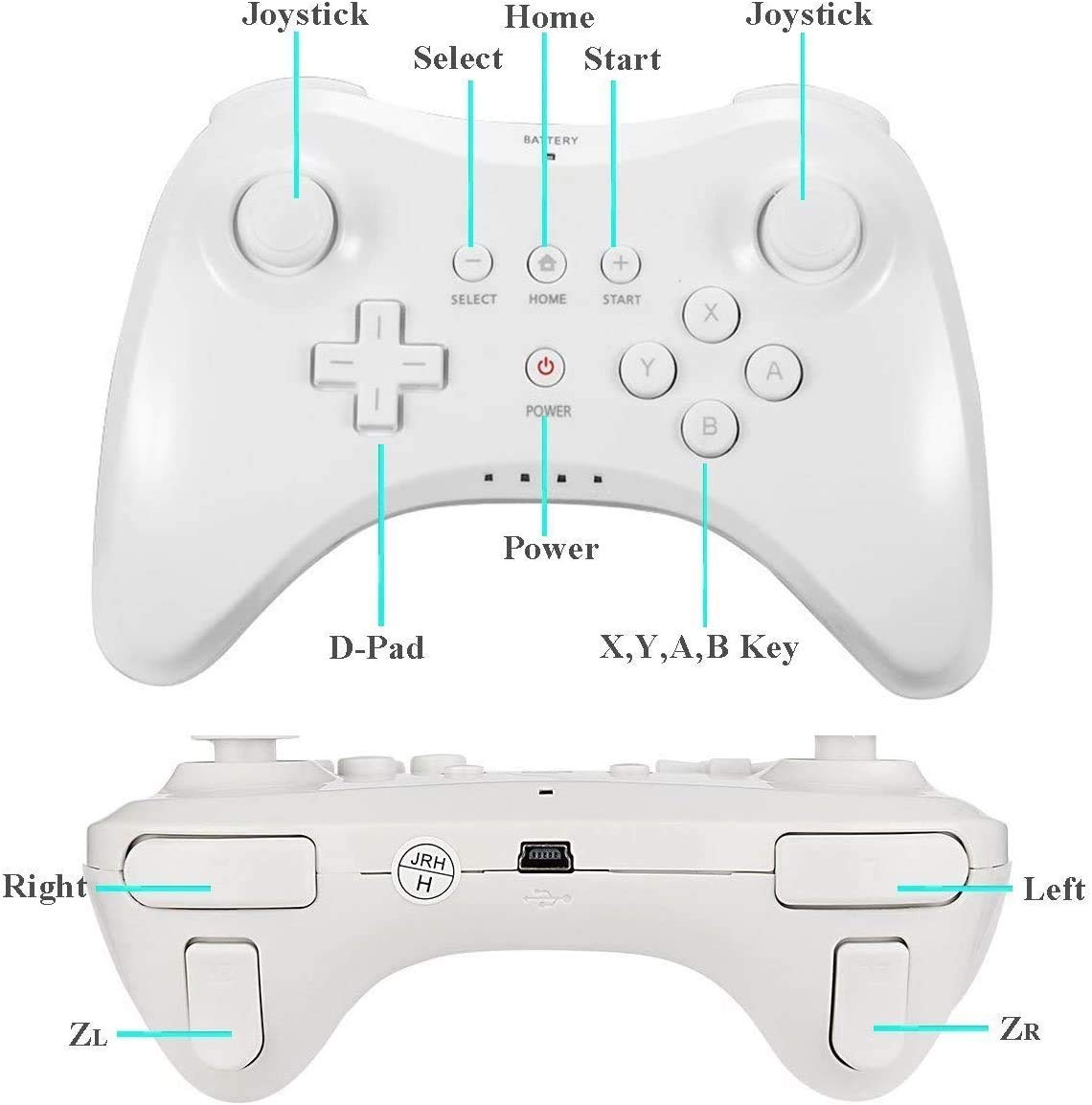 Wireless Controller for Wii U Pro Console (Black and White,2 Packs)