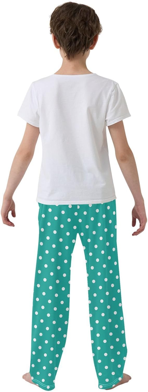 Pfrewn Pajama Pants Polka White Dot Teal Casual Lounge PJ Bottoms with Pockets, XL