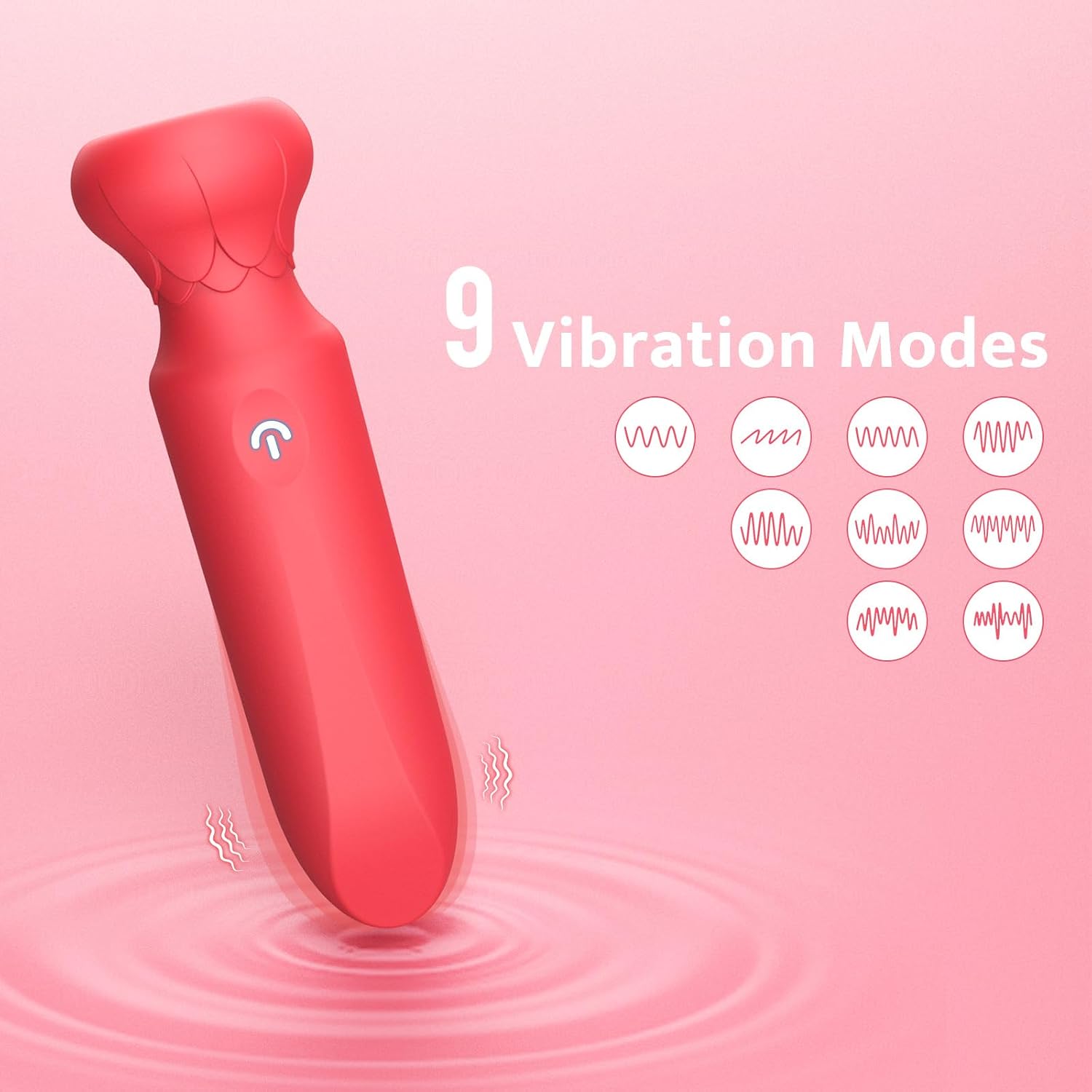 Mini Bullet Vibrator, 9 Modes G Spot Clitoral Stimulator, Rechargeable, Red | Unique lipstick shape, 9 powerful yet quiet vibration modes, fully waterproof, and fast magnetic charging.