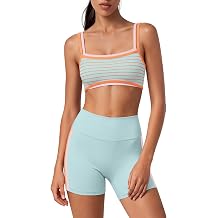 LAMISSCHE Womens Striped Workout Set Layered Sports Bra And Shorts Sets
