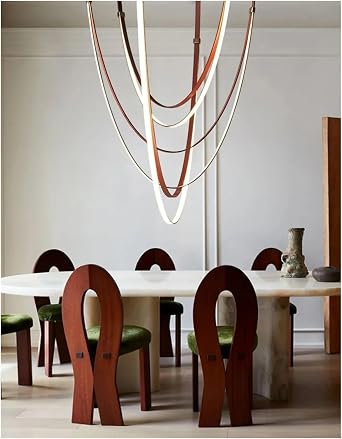 Chandelier, Nordic DIY Flexible Leather Belt LED Pendant Light for Duplex Living Room Loft Table Dining Ceiling Chandelier Lusters Luminaire60 120CM_Black_Brown