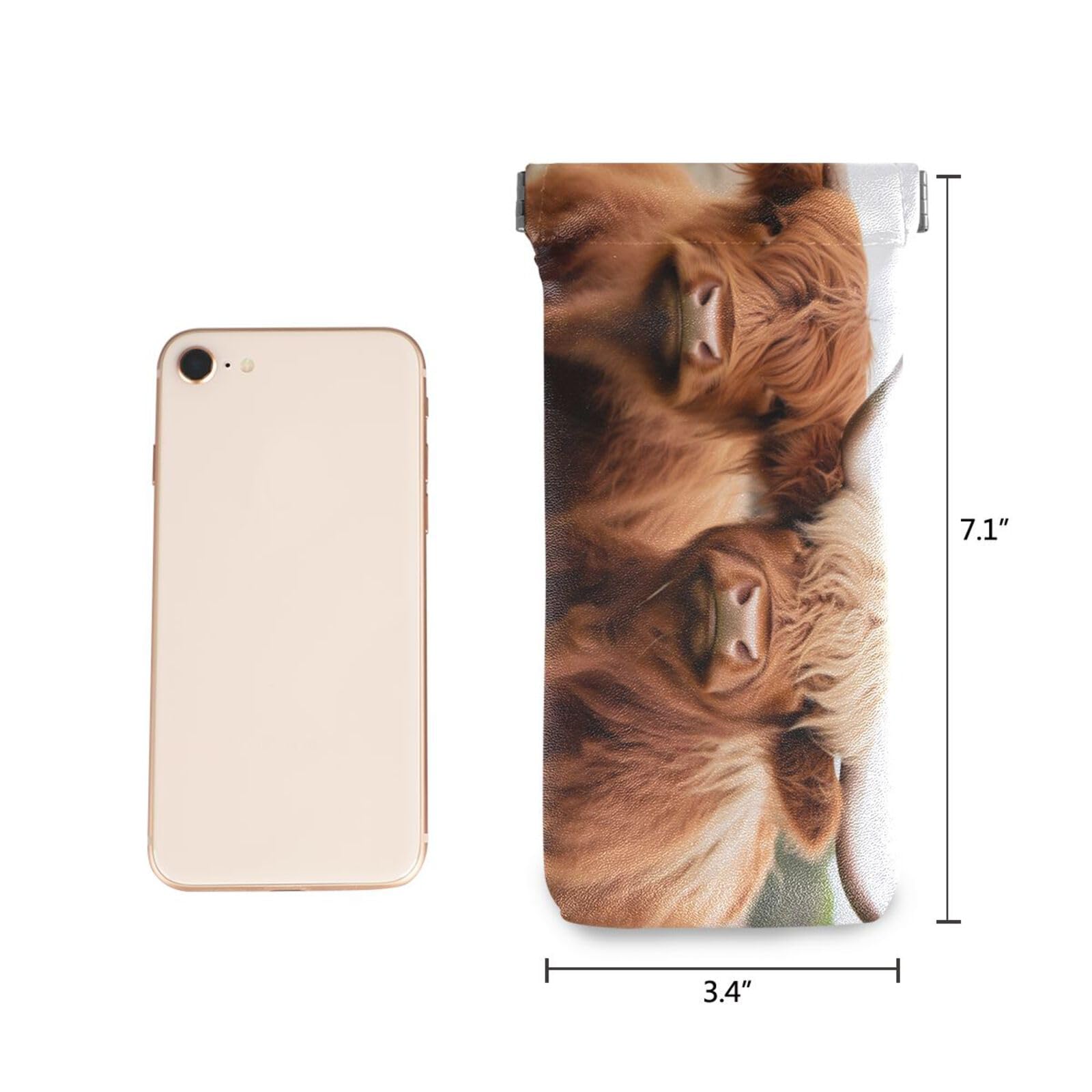 FLildon Highland Cow Eyeglasses Pouch Squeeze Top Sunglasses Case Soft PU Leather Eyeglass Bag for Men Women