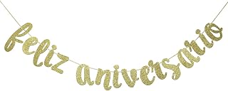 Feliz Aniversario Banner for Happy Birthday Wedding Anniversary Party Decorations Spanish Fiesta Mexican Theme Sign Photo Backdrop (Gold Glitter)