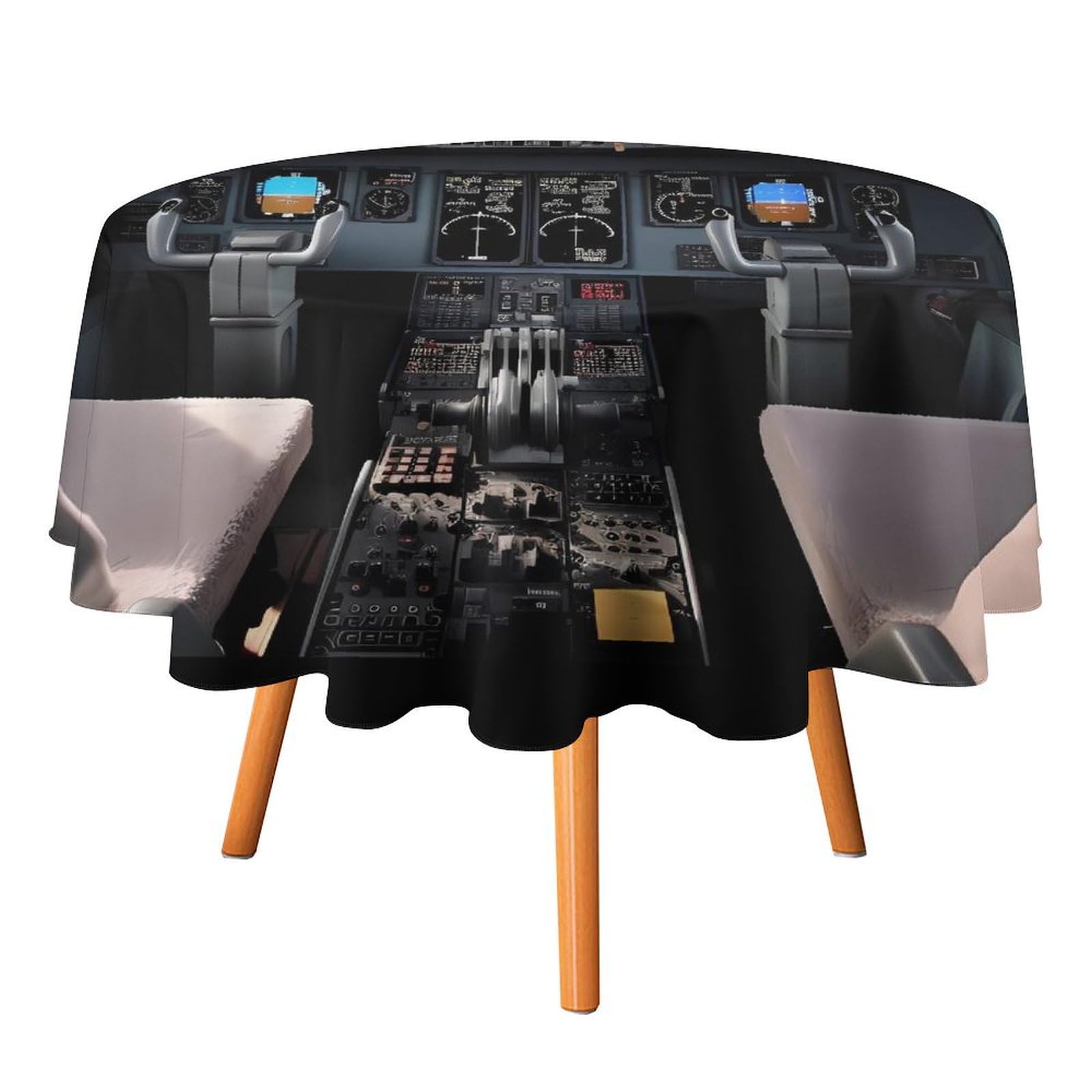 Nappe ronde étanche motif cockpit avion lavable et infroissable pour fête