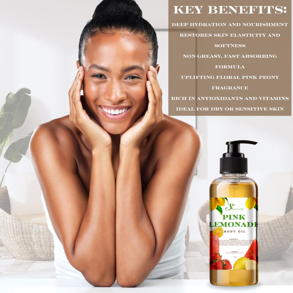 SHEARENITY Pink Lemonade Scented Body Oil, 12 oz, Natural Blend with Avocado, Coconut, Olive Oils image 4