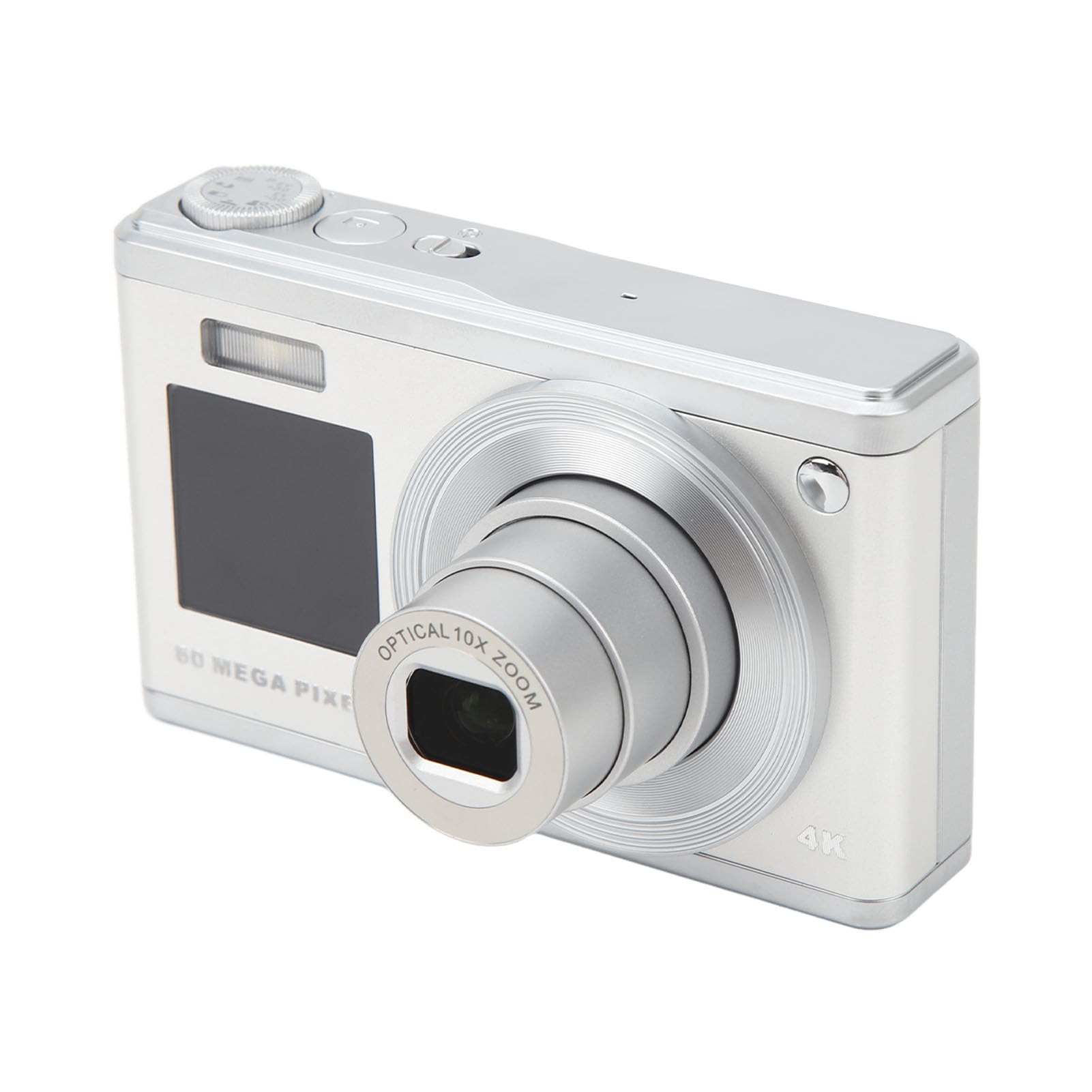 SIXRUN 4K Digitalkamera, FHD 60 MP Vlog Kamera, 2,88 Zoll IPS Bildschirm Kamera Fotokamera, Autofokus Fotoapparat Digitalkamera, für Erwachsene, Anfänger (Silver)