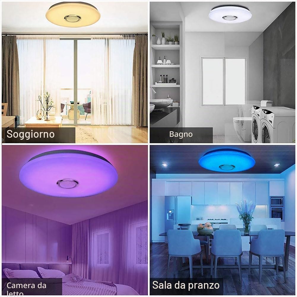 Plafoniera LED RGB con Altoparlante Bluetooth 60W, Luminosità Dimmerabile Cambia Colore Lampada da Soffitto Bianco Freddo/Caldo con Telecomando e App, Plafoniere for Feste in Famiglia