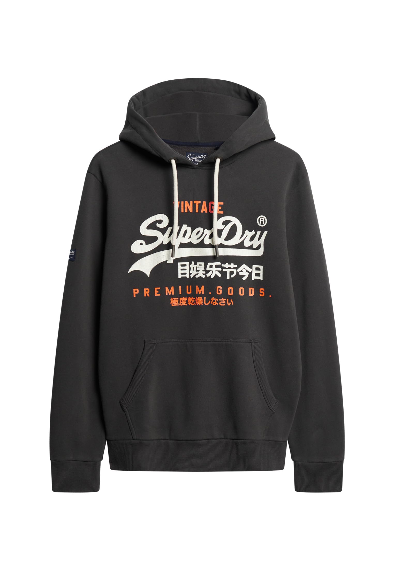 Superdry Mens Classic Vintage Logo Heritage Hoodie Washed Black Size L
