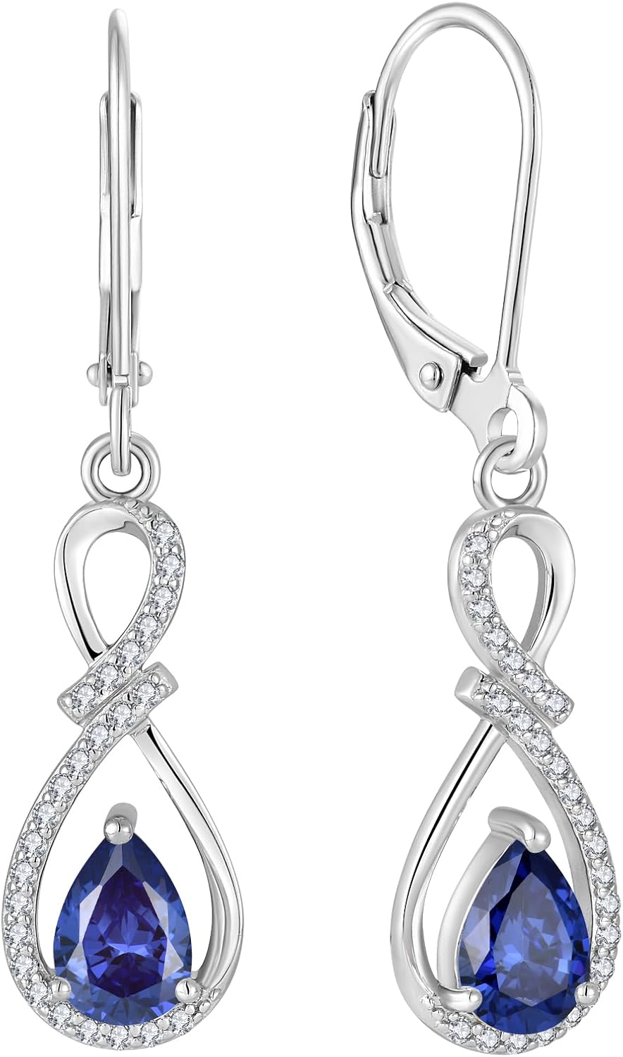 Infinity Dangle Drop Earrings, 925 Sterling Silver 5A Cubic Zirconia Earrings with Birthstone for Women