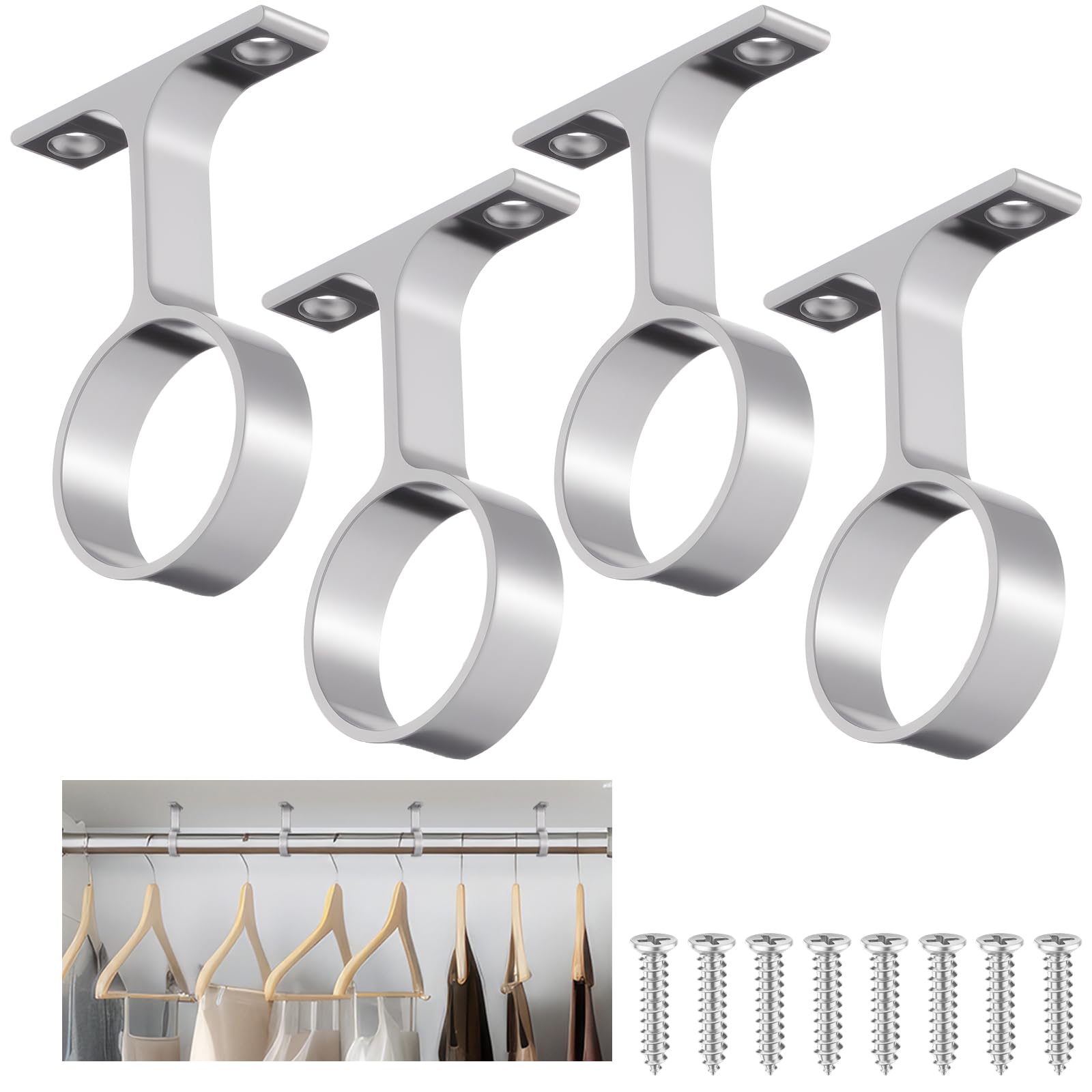Photo 1 of LEIFIDE 1-5/16 Inch Round Closet Rod Support Bracket, Satin Silver (4 Pcs)