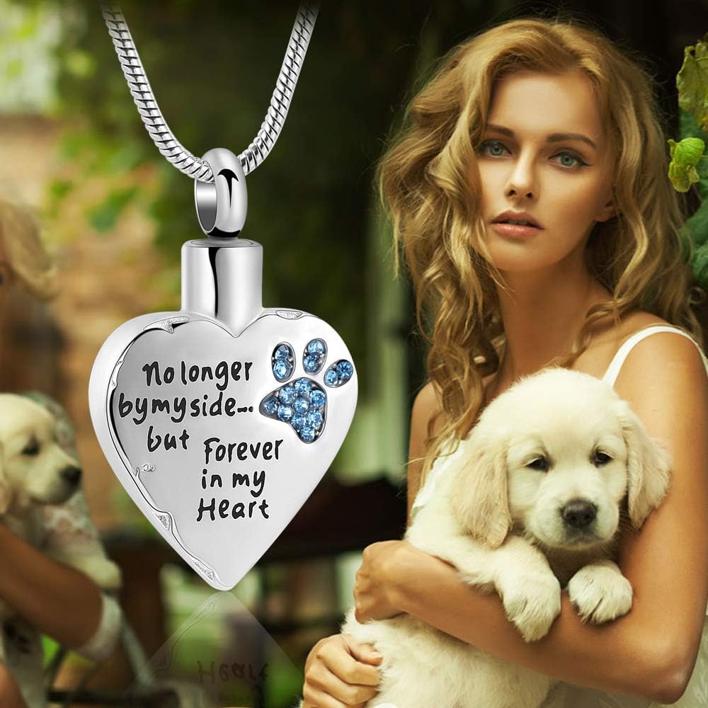 QGJNSGC Pet Cremation Jewellery Stainess Steel Heart Urn Necklace for Ashes Keepsake Ashes Necklace Dog Cat Paw Memorial Urn Pendant for Women Men - Image 4
