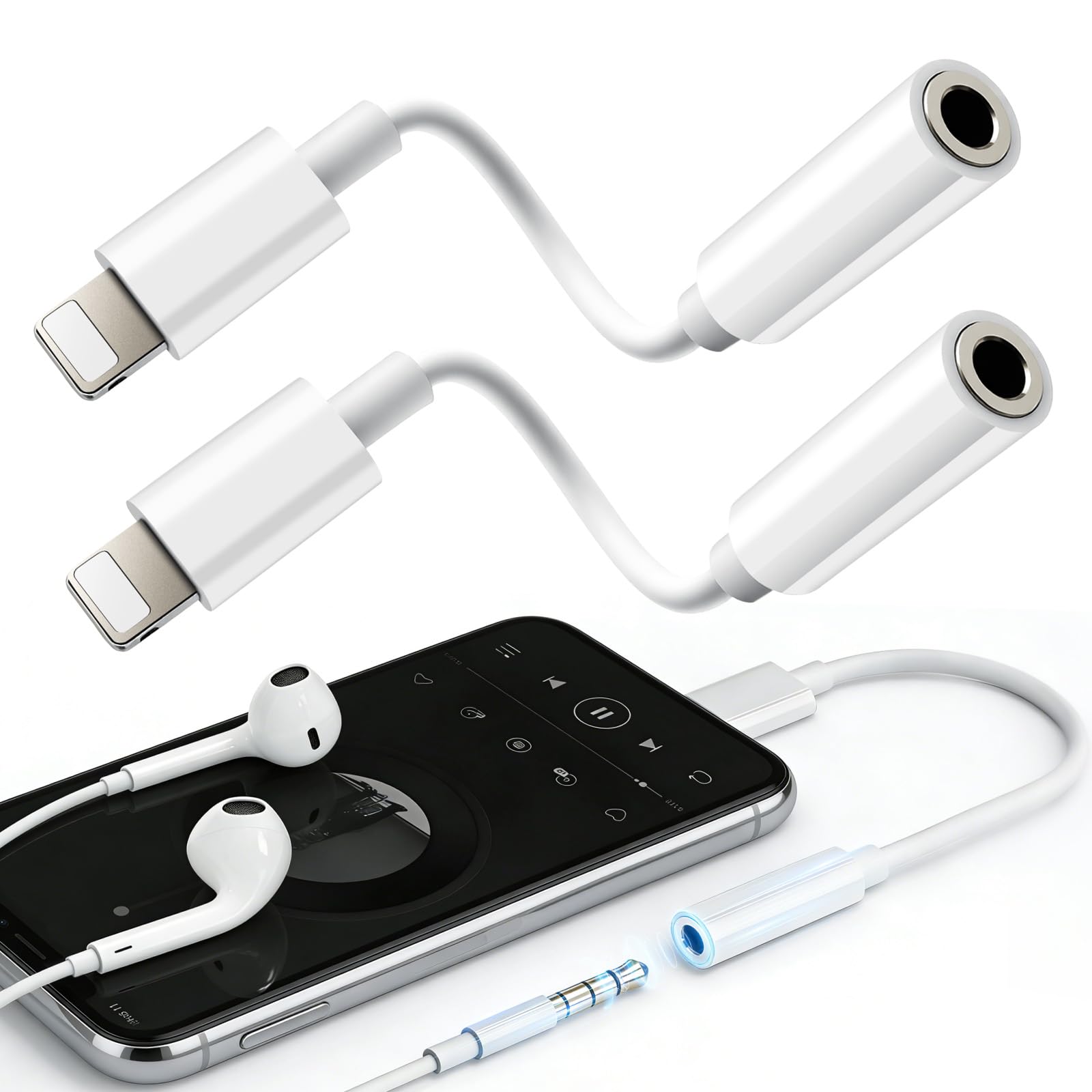 Qhpbuy 2PCS Klinke Adapter, Kopfhörer Aux Adapter, Audio Kabel Konverter 3,5mm, Kopfhöreranschluss Adapter Kompatibel für iPhone 14/13/12/11/XR/X Unterstützt alle iOS
