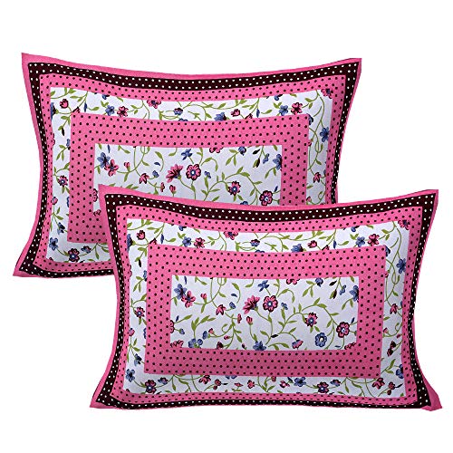 Image of RajasthaniKart Pure 100% Cotton Double Bed Sheet with 2 Pillow Covers (Bedsheet for Double Bed Cotton, Pink Bindiya Jaipuri, King Size,5218)