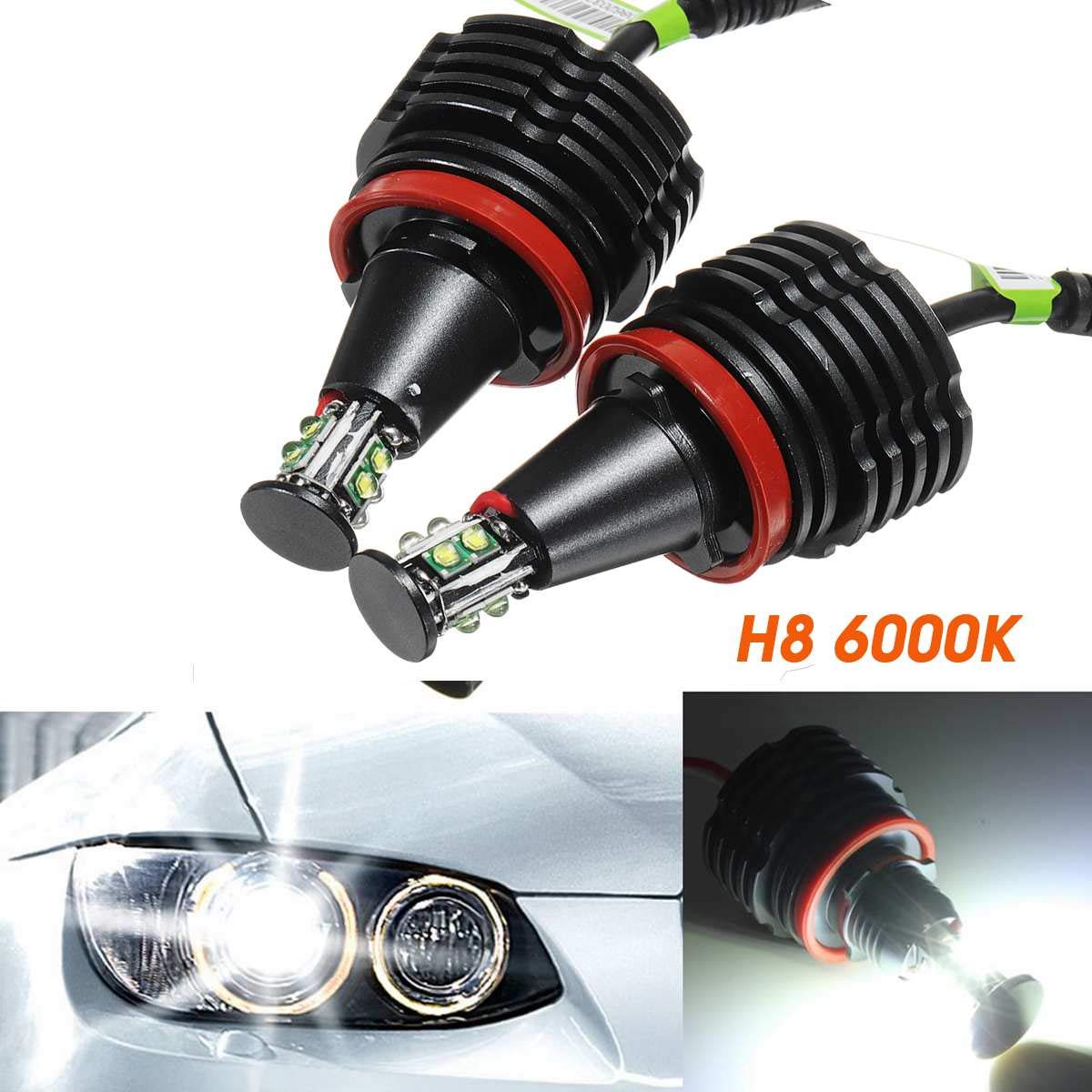 Bombilla Faro Delantero LED, 2x 80W H8 Error Libre Ángel Ojos Luz Faros Lámpara Halo Brillante Niebla Bombillas De Ajuste Uso Apto Para BMW E90 E92 E82 E60 E70 E71 X5 X6