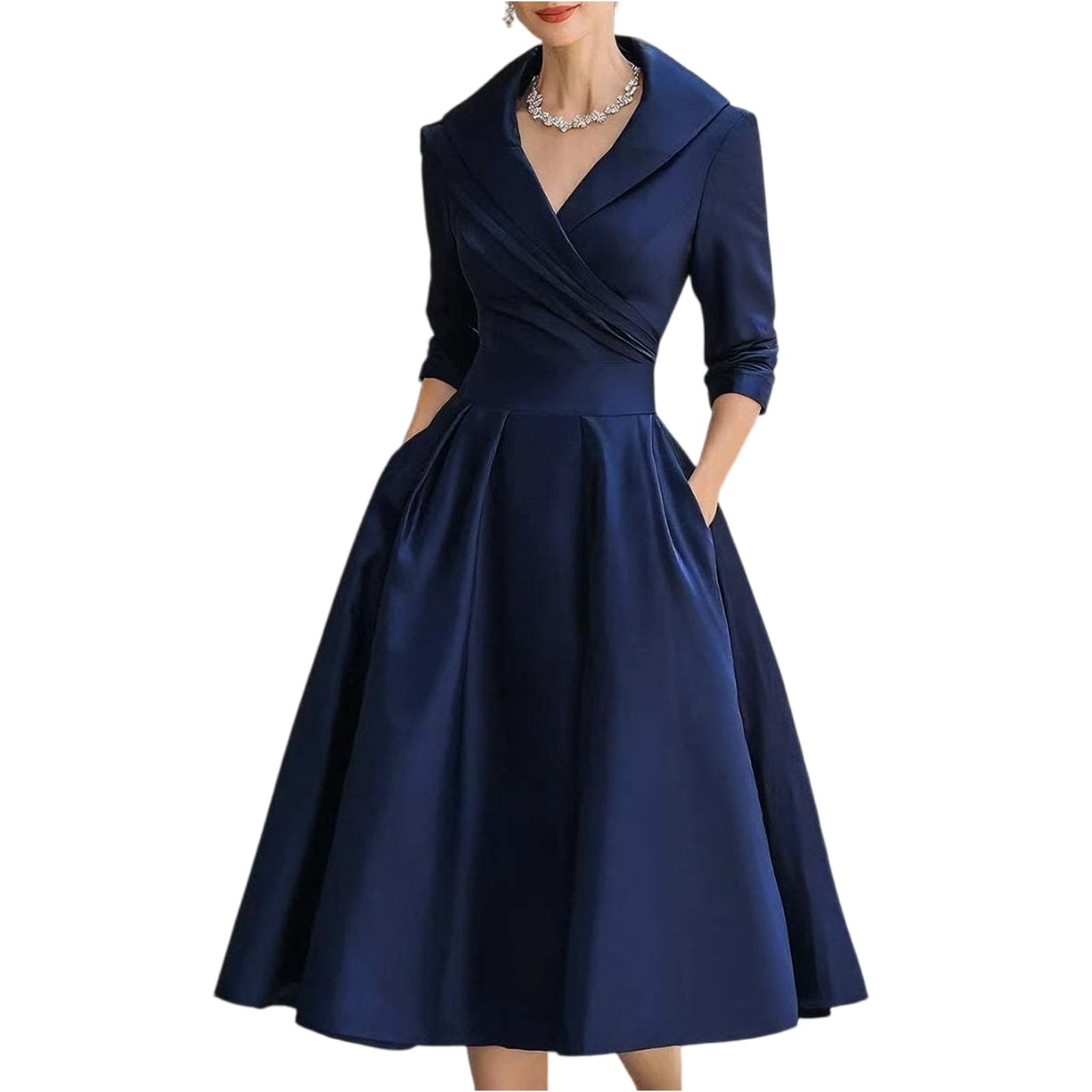 Vestidos De Fiesta Mujer Elegantes Manga Larga - Vestidos De Fiesta Mujer Entallado Cuello En V, Dresses Midi Glamour, Dresses For Women Línea A Moda Adecuado para Primavera Y Verano