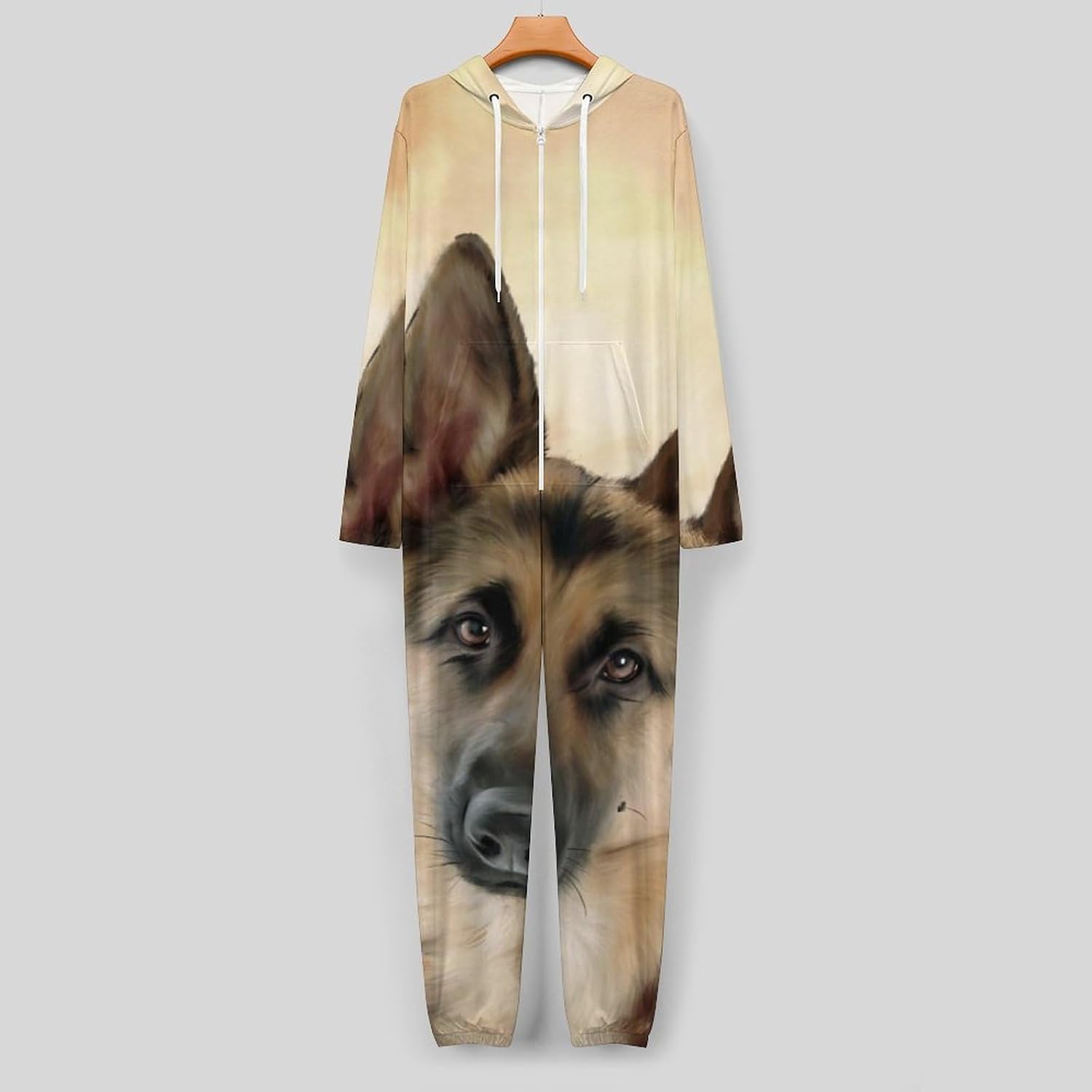 German Shepherd Adult Pajamas Onesie with Hood Pocket Jumpsuits One Piece Sleepwear