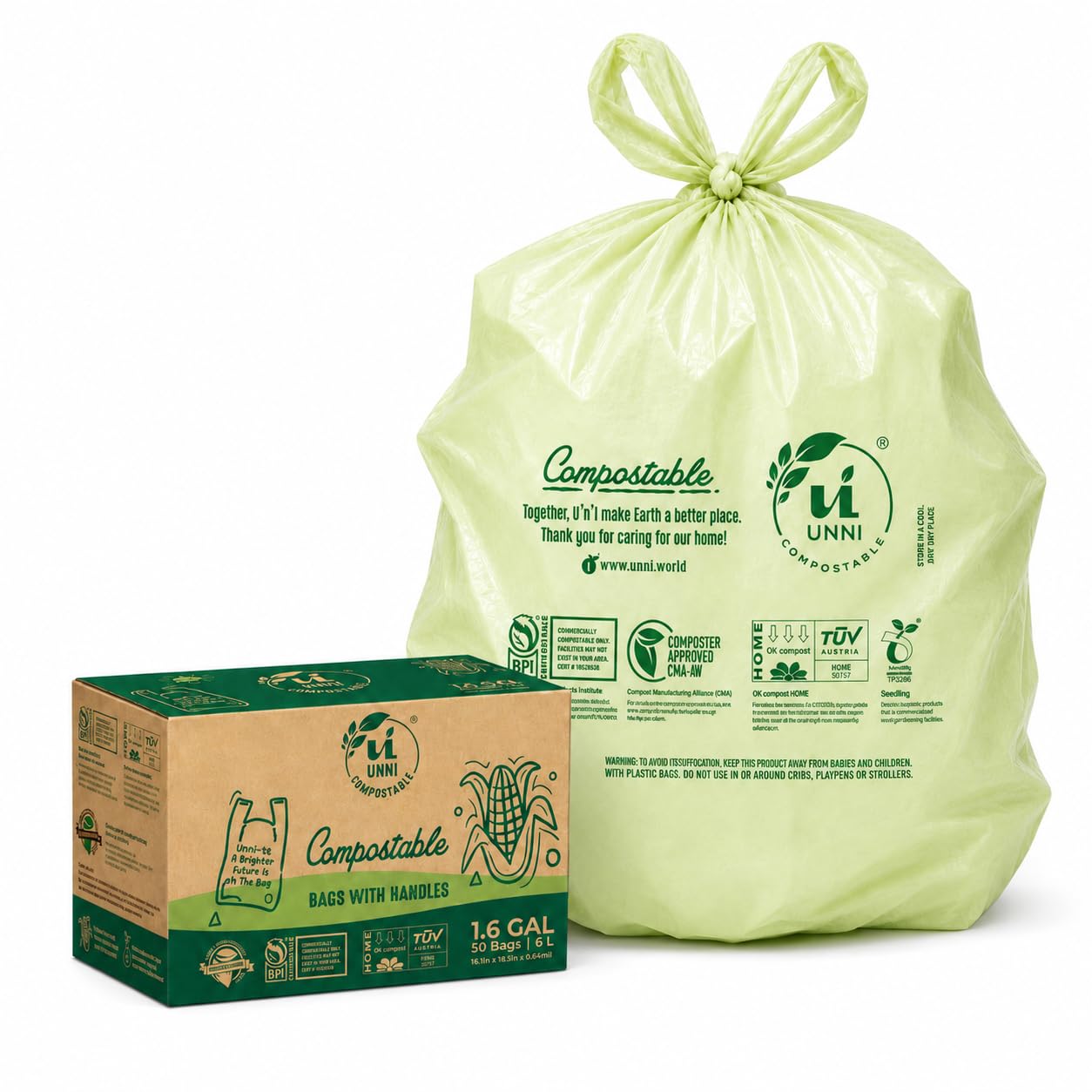 UNNI 1.6 Gallon Compostable Tie Handle Bags Buy UNNI 1.6 Gallon Compostable Tie Handle Bags