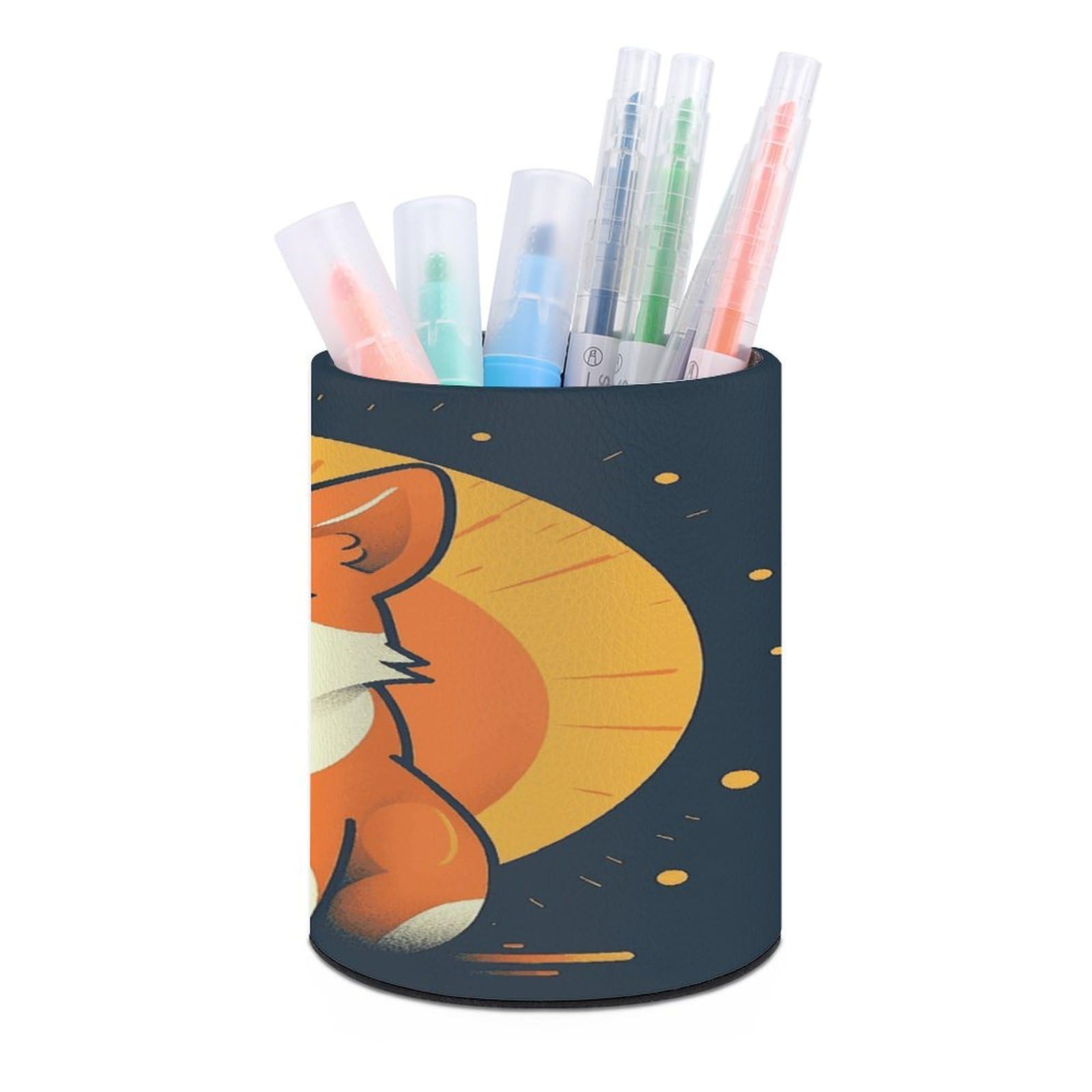 JTREHY Playful Corgi Pen Holder Round Pen Pencil Holder Makeup Brush Holders Cup PU Leather Pencil Cups Desktop Caddy Stationery Organizer Case Office Accessories Container Box