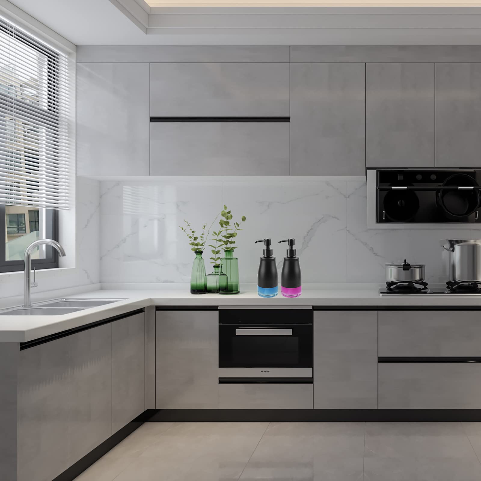 AUMIO 2 distributori di sapone, cassa in acciaio inox, rivestimento in vetro, dispenser pompa a mano, dispenser di sapone liquido ricaricabile per bagno e cucina – nero opaco