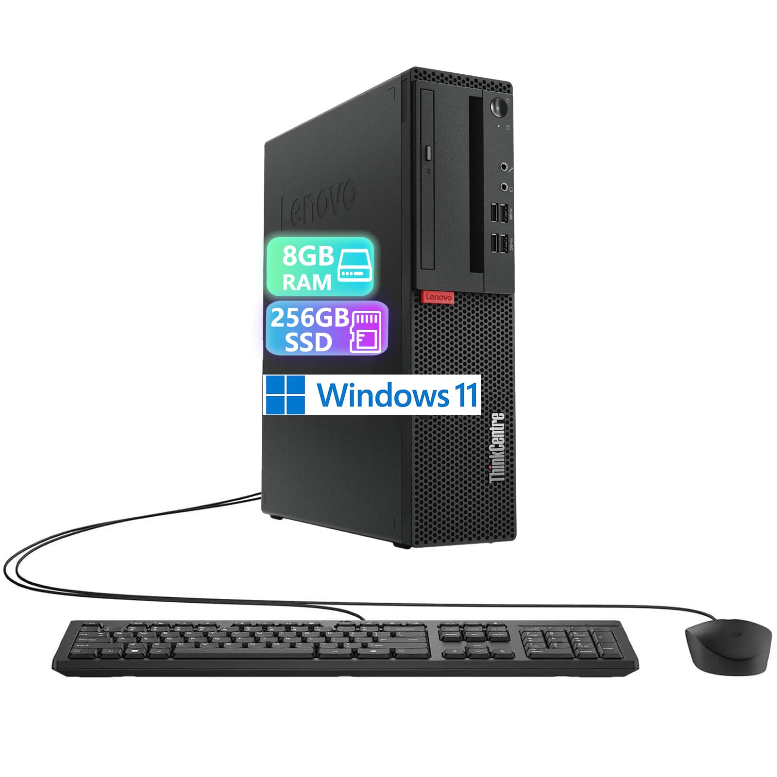 Lenovo ThinkCentre M710s SFF Ordinateur de Bureau, Intel Core i3-6100, 8 Go de RAM, SSD de 256 Go, WiFi, Bluetooth, Clavier QWERTY américain, Windows 11 Pro (reconditionné)