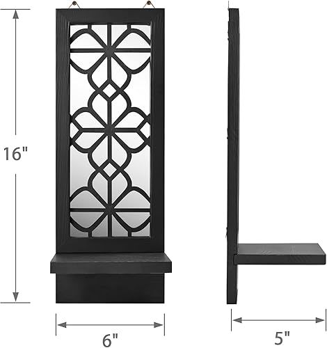 Miniatura 2 de Juego de 2 candelabros para decoración de pared, portavelas de pared de madera rústica negra con espejo, arte de granja para sala de estar, comedor,